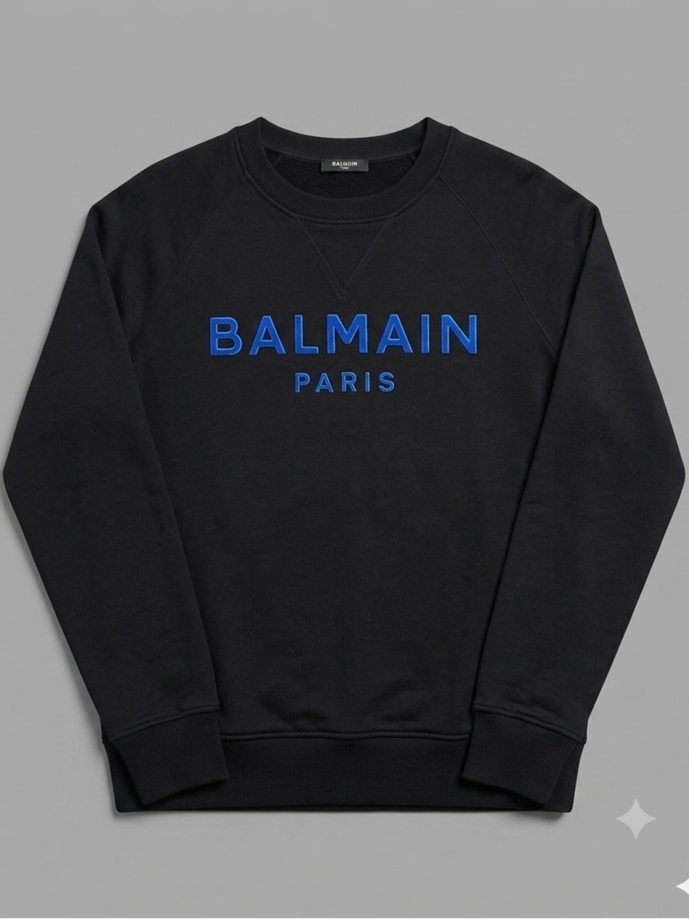 Balmain Black Crewneck Sweatshirt with Bright Blue Logo